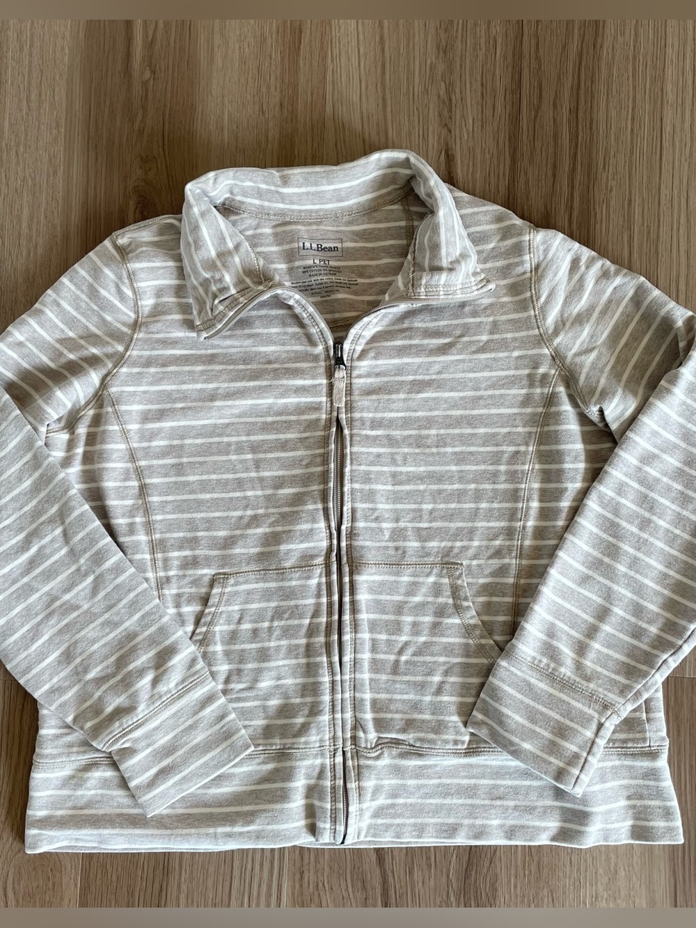 L.L. Bean Women's Ultrasoft Sweats Full-Zip Mock-Neck Jacket Stripe Large Petite